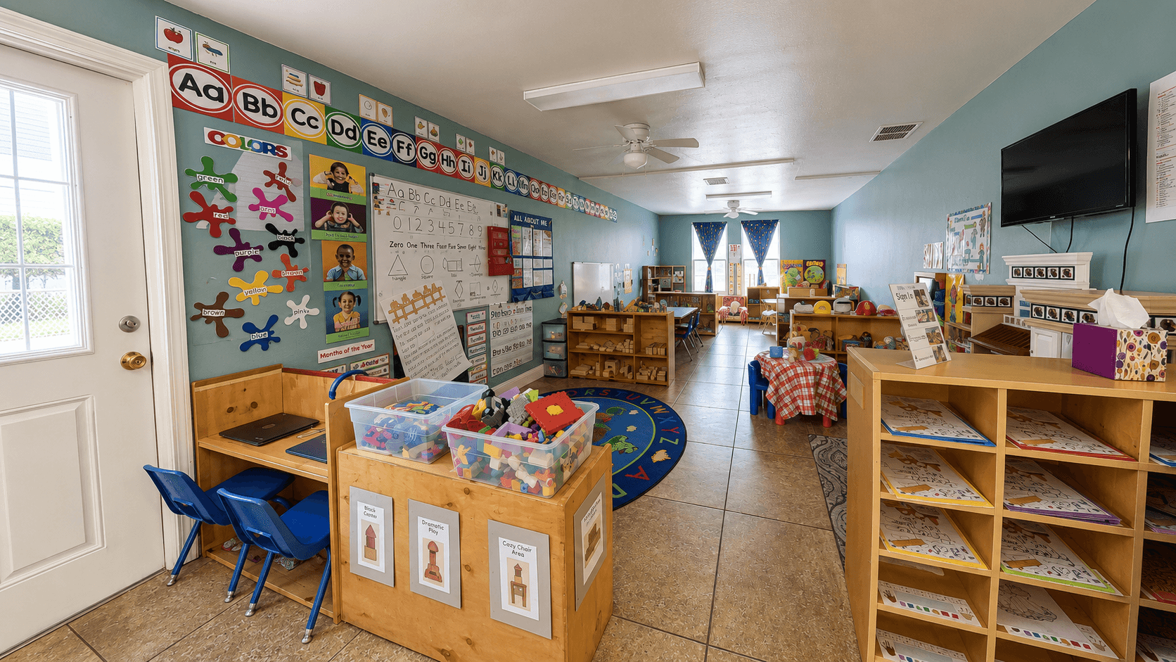 A Vanguard Kids Academy classroom prepared with learning centers and child-sized materials